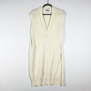 Rus Cotton Crepe Knit Stretch Deep V Neck Sleeveless Pullover Side Slit Sweater